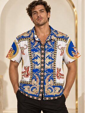 Phat Farm Y2K Vintage Shirt Mens Versace Baroque Leopard Print Boys 18/XL Men S